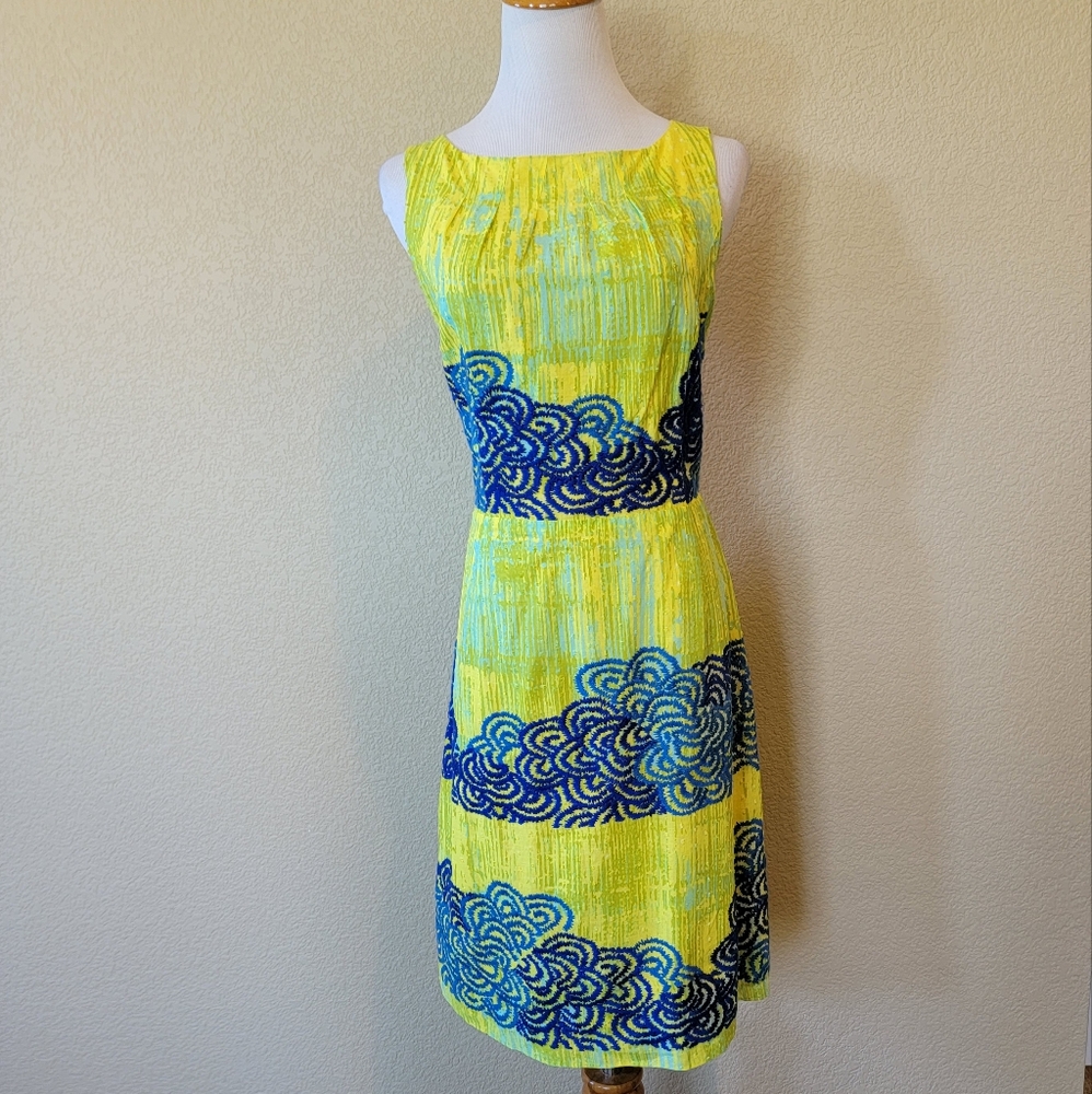 NWT Anthropologue By Tabitha "Azure Scroll"  Embroidered Sheath Dress, Size 6